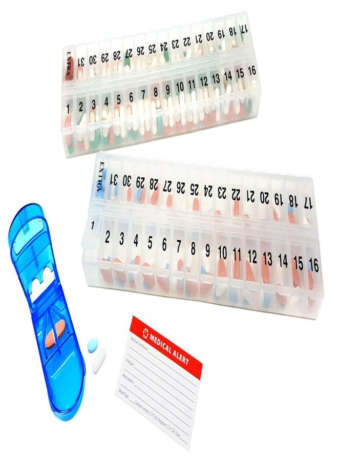 pill thing Large Monthly Vitamin Organizers with Deep Compartments and StayTight Lids. Set Includes (2) Large Pill Dispensers for The Entire Month's Medication.*Free Pill Splitter and Emergency Card Included! - Image 2